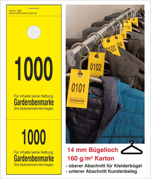 1000 Garderobenmarken "XXL", 14 mm Bügelloch